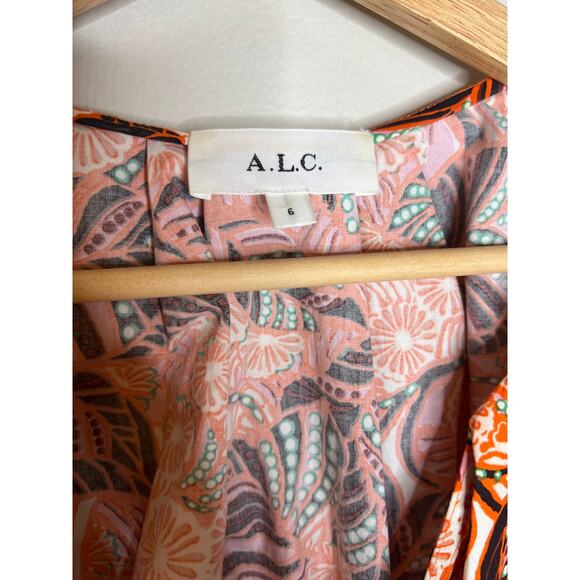 NEW A.L.C. Alice V-Neck Short Sleeve Elastic Waist Orange/Rose Mini Dress - Picture 4 of 7